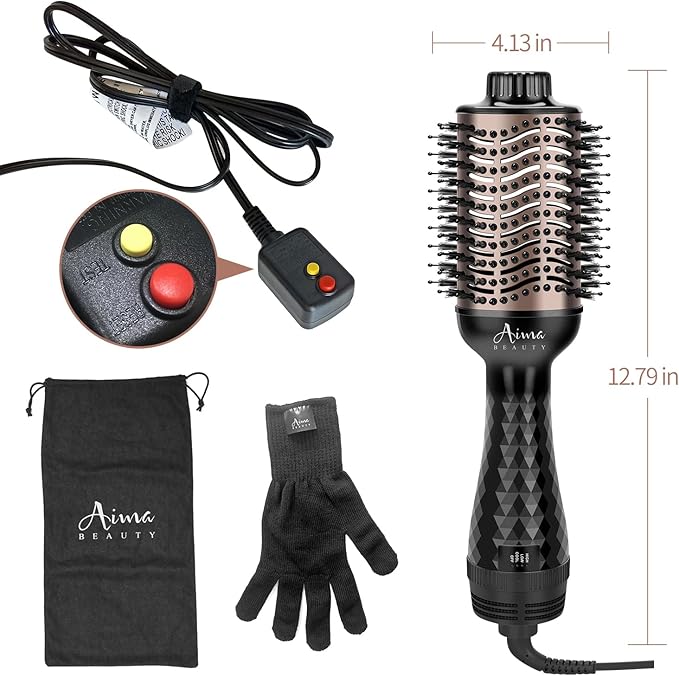 Aima Beauty One-Step Volumizer Hair Dryer Brush, 4-in-1 Upgrade Hot Air Brush for Less Frizz, More Shine, Oval Brush for Blowout, Black Red