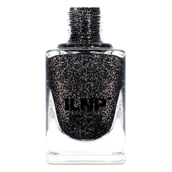 ILNP Silhouette - Rich Black Gold Flake Holographic Nail Polish