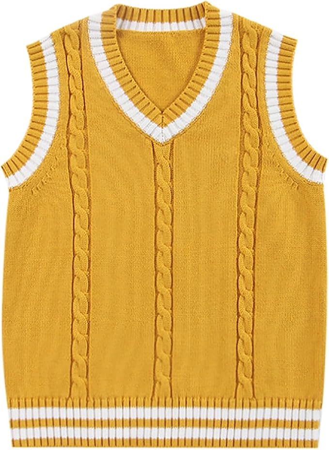 jinghuiyue Women’s V Neck Sweater Vest School Uniform Solid Color Sleeveless Knit Sweaters Pullover Tank Tops