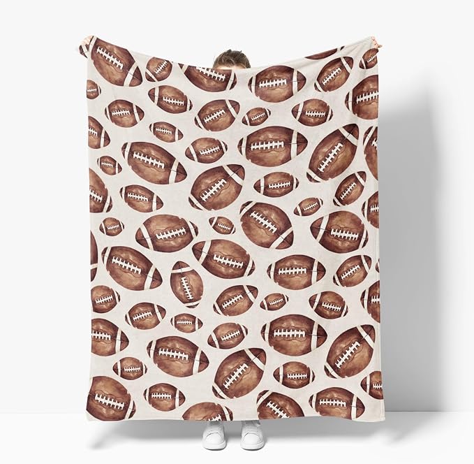 Horaldaily Football Beige Flannel Throw Blanket 50x60 | All Season Using Ultra Soft Fuzzy Plush Cozy Non-shedding Blanket for Couch Sofa Bed Camping, Ideal Gift for Kids Adults