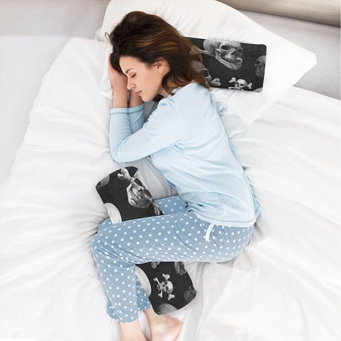 Pirate Horror Skulls Neck Roll Pillow Bolster Round Health Memory Foam Long Cervical Cylinder Pillows with Removable Washable Cover for Body Bed Legs Back Yoga