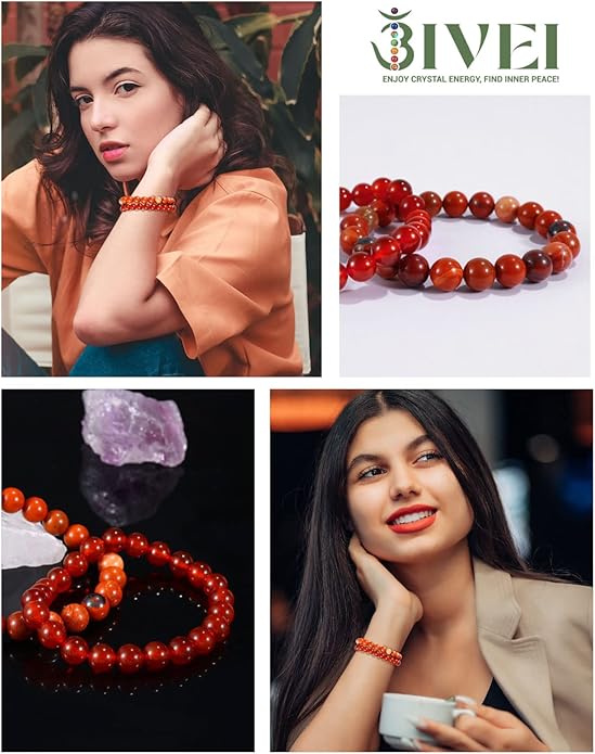 Bivei Natural Gemstone Semi Precious Healing Crystals Handmade Stretchy Round Beads Bracelet,Stocking Stuffers for Women Enhance Positive Energy