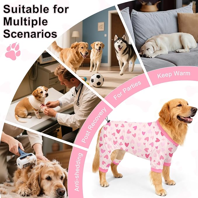 Bienbee Dog Pajamas, 4 Pack Adjustable Onesies for Small to Large Dogs 3XL | Dog Shedding Suit with Soft Fabric, Breathable & Stretchy, and Adjustable Back Length for Sleeping Lounging and Daily Use