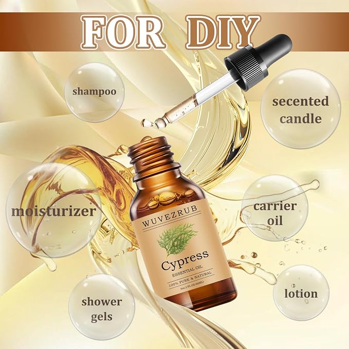 Cypress Essential Oils 60ML, Pure Cypress Essential Oil for Aromatherapy Diffuser - 2 Fl Oz