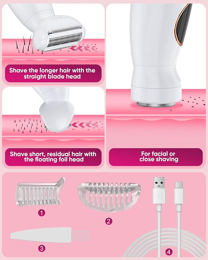 ANYLIV 3 in 1 Bikini Trimmer for Women, Electric Razors for Women with Display, Painless Bikini Trimmer, USB Charging, Electric Shaver for Woman,Shaver for Woman for Face, IPX7 Waterproof,White