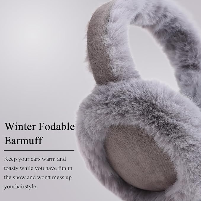 Zsedrut Winter Women Earmuff Foldable Ear Warmer Fluffy Ear Cover Warm Outdoor