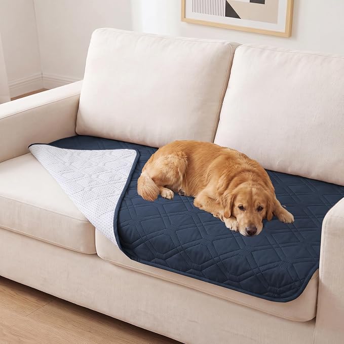 PrinceDeco Waterproof Couch Cover for Dogs Washable Dog Blanket for Bed Couch Sofa Outdoor Bed Cover with Non-Slip Back (30.5x62 Inch, Navy)