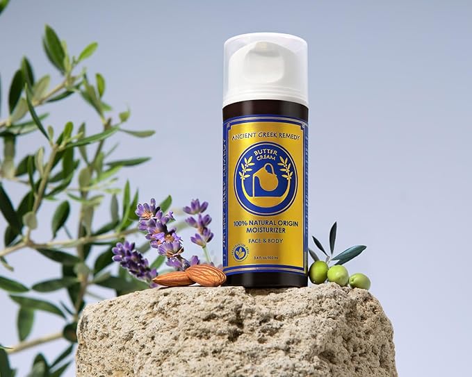 Ancient Greek Remedy Anti Aging Face Moisturizer for Women - Organic Face & Body Butter Cream for Dry Skin with Almond, Jojoba, Olive, Rosehip, Vitamin E & Lavender Oil. Natural Day & Night Cream