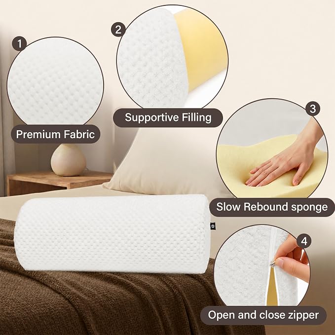 SPRING SEAON Half Moon Bolster Knee Pillow for Back Sleeping Memory Foam Leg Pillow for Ankle and Foot Comfort Under Knee Pillow for Side Sleepers Machine Washable Cover(17" x 7.5" x 4.3")