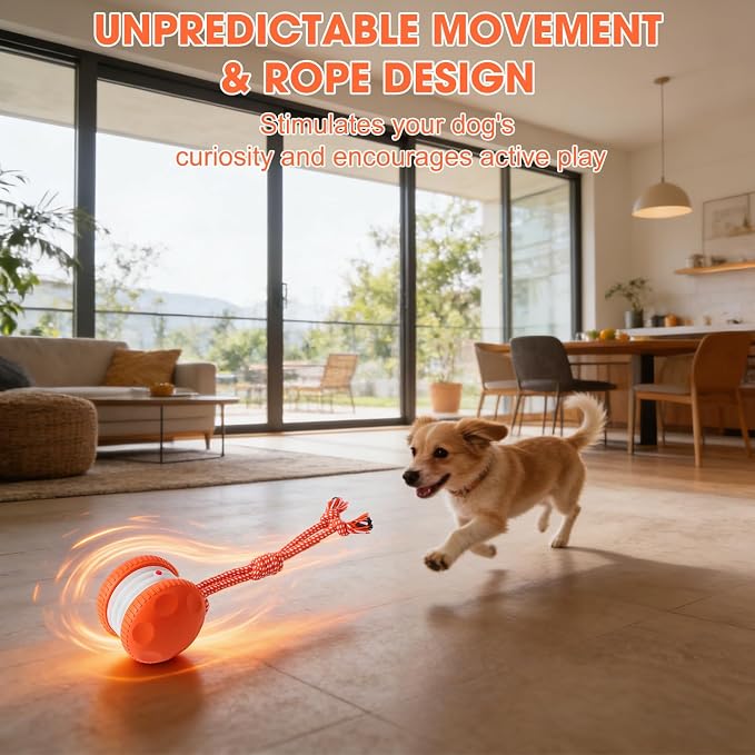 Interactive Dog Toy,Random Path Automatic Electric Rolling Toy with Rope,Motion-Activated Dog Stimulation Toy for Chewing and Playing,Boredom Relief,for Small Medium Large Dogs (Blue)