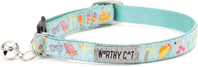THE WORTHY DOG Characters Patterns, Breakaway Cat Collar, with Bell, Mint Green