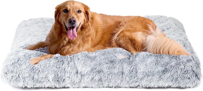 EHEYCIGA Fluffy Dog Crate Bed, Plush Extra Large Dog Pillow, Grey | Xlarge Calming Anti Anxiety Plush Faux Fur Mat for Large size dogs, Washable Soft Warm Dog Pad with Non-Slip Bottom