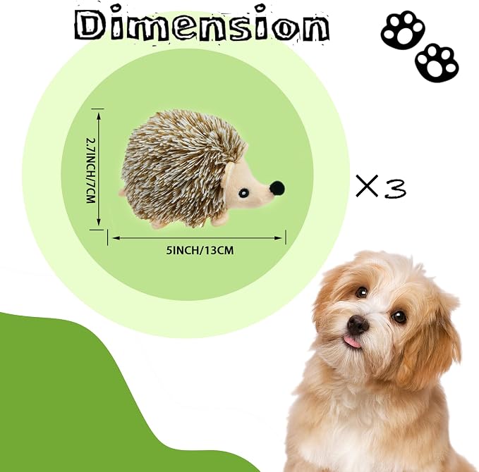 Dog Hide and Seek Toys Puppy Chew Squeaky Toys Plush Mushroom&Bamboo&Shell Hideout Stuffing with Squeakers Animals (3Pcs Squeaky Hedgehog Brown)