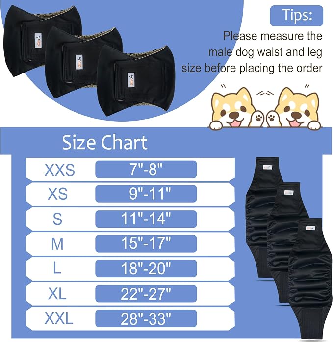 5 Pack Dog Diapers Male Reusable, Premium Belly Bands for Male Dogs, High Absorbing Pee Wraps for Doggie in Incontinence and Training Black XXL
