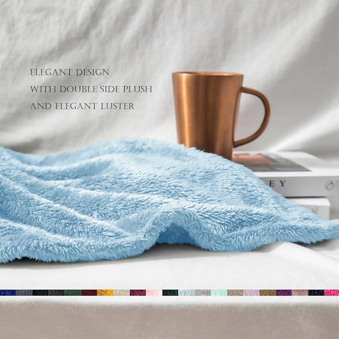 Exclusivo Mezcla Fuzzy Plush Fleece Bed Blanket King Size, Light Blue | 104x90 Inches, Super Soft and Cozy Bed Blanket, Fluffy Decorative Bedding for Livingroom, Bedroom, All Season