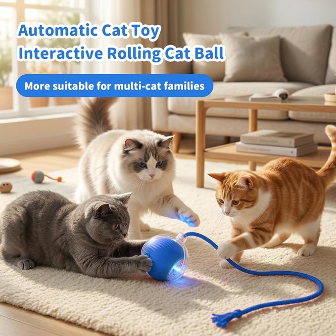 Cat Toys for Indoor Cats Smart Automatic Bal Moving Chase Dogs Toy, Blue | Ball Rolling for Bored Kitten Pet, Upgraded Speedy Moving Chase Dogs Toy