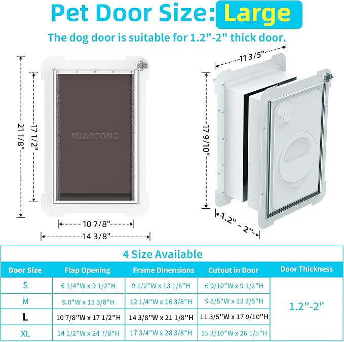 MIAOTONG 3-Flap Steel Large Dog Door for Door with Metal Sliding Lock Panel | Energy-Efficient Insulated Pet Door, Extreme Weather Doggy Door with Telescoping Tunnel, Never Rust （Pets Up to 100 Lb）