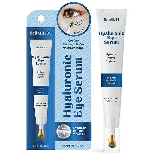 Bella Bliss Hyaluronic Acid Under Eye Serum – Hydrating & Depuffing Eye Roller For Dark Circles & Fine Lines – Dermatologist Tested, Anti-Aging Korean Skin Care, Vegan, Clean Beauty – .67 Fl Oz