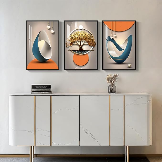 Framed Modern Large Wall Art, Bright Style Paintings Artwork for Walls, Set of 3 Piece Contemporary Luxury Wall Art Prints, Big Pictures for Living Room Bedroom Office Wall Decor 16x24 Inch
