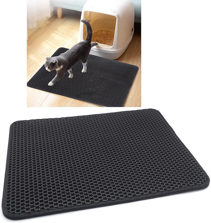 HongK- Pet Supplies Cats Litter & Housebreaking 65X55 Black Cat litter Mat Double Layer Pad Trapper Folding Pad EVA Foam Rubber