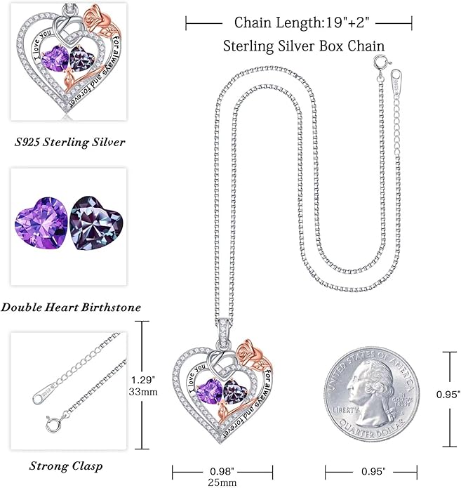 Iefil Valentines Day Gifts for Her Wife - 925 Sterling Silver Double Birthstone Necklace, Anniversary Birthday Gifts for Women, Jewelry Gift for Wife Girlfriend Mom Her