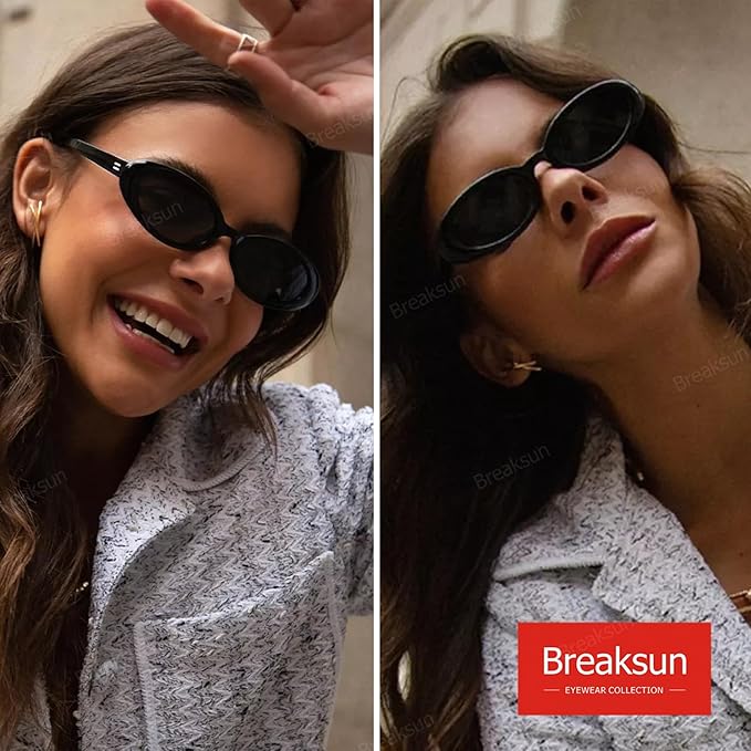 Breaksun Retro Oval Sunglasses for Women Men Fashion Small Oval Sunglasses 90s Vintage Shades