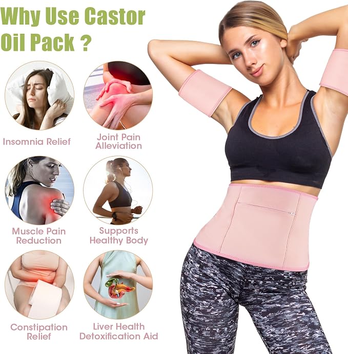 Castor Oil Pack Wrap-10 Pcs,Reusable & Adjustable Elastic Strap Castor Oil Compress wrap for Liver Detox,Constipation & Inflammation, Flannel Cotton Pads Kit for Neck Waist Chest Knee