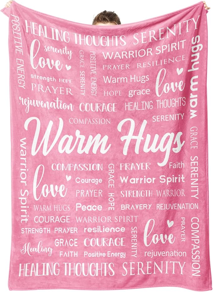 Warm Hugs Healing Blanket, Breast Cancer Gifts for Women | Get Well Soon, Cancer Care, Feel Better, Thinking of You Gifts for Friend Sister, Soft Comfort Throw Blankets 60" x 80''