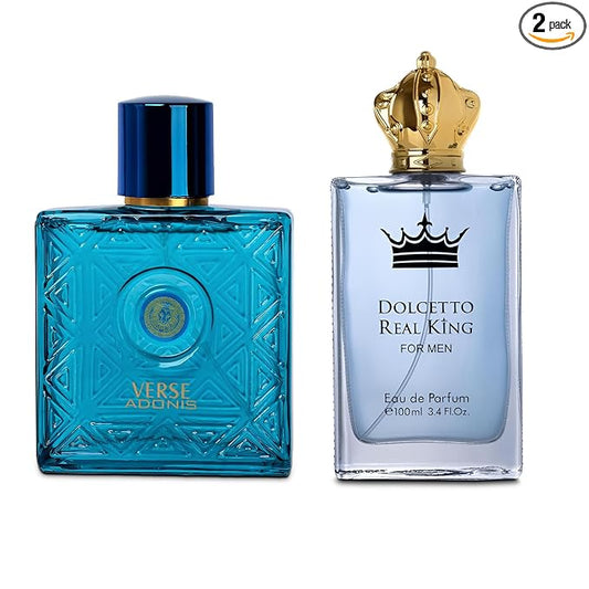 AFLUXE Verse Adonis&Real King Combo Men Cologne 3.4 Fl. Oz Men's Perfume Refreshing Combination of Woody Floral & Fruity Scents Eau De Parfum for Men Lasts All Day Best Gift for Any Occasion