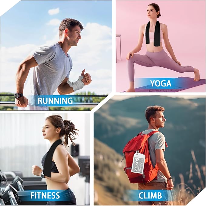 SOYOK 4 Packs Cooling Towels, 40" x 12" Microfiber Cooling Towels for Neck and Face, Soft Breathable for Working Out with Waterproof Bag & Carabiner, Suit for Running, Yoga, Climb, Travel