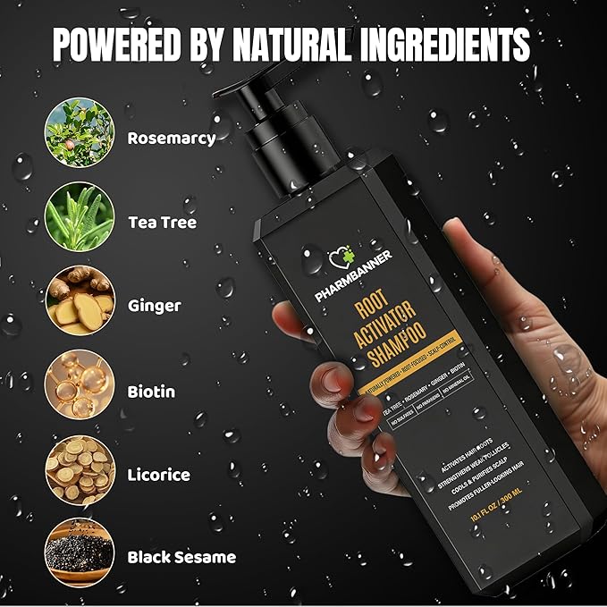 Root Activator Shampoo for Men: Hair Growth Shampoo for Thinning Hair, Hair Loss & Scalp Health – Natural Herbal Formula with Cooling Sensation – Sulfate-Free