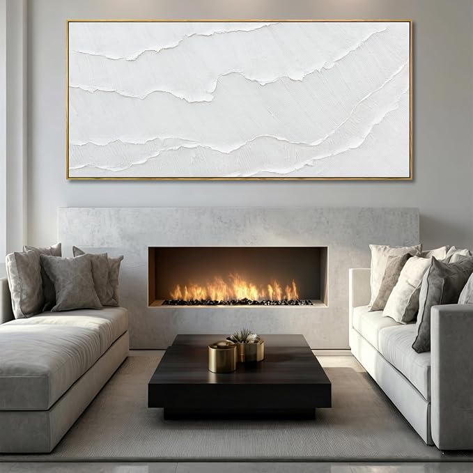 WINKAILIN Extra Large White Wave Canvas Wall Art for Living Room 40x88 Inch