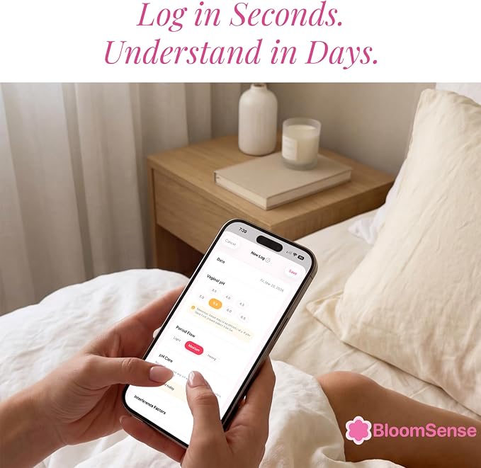 NATURELAND Vaginal pH Test Strips for Women – At-Home BV and Yeast Infection Test Kit, with BloomSense App, Accurate 3.5-6.5 Range, Foil-Sealed (20 Strips)