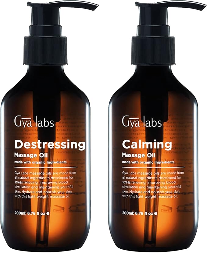 Destressing Massage Oil & Calming Oil for Body Set - Aromatherapy Grade Essential Oils Set - 2x200ml - Gya Labs