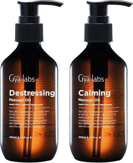 Destressing Massage Oil & Calming Oil for Body Set - Aromatherapy Grade Essential Oils Set - 2x200ml - Gya Labs