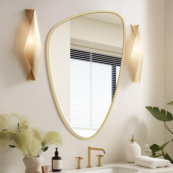 Asymmetrical Mirror, Irregular Wall Mirror, Wall Mirrors Decorative for Bedroom Living Room entryway Hall, Wall Mirror for mid Century Modern Decor 31" H x 20" W, Gold