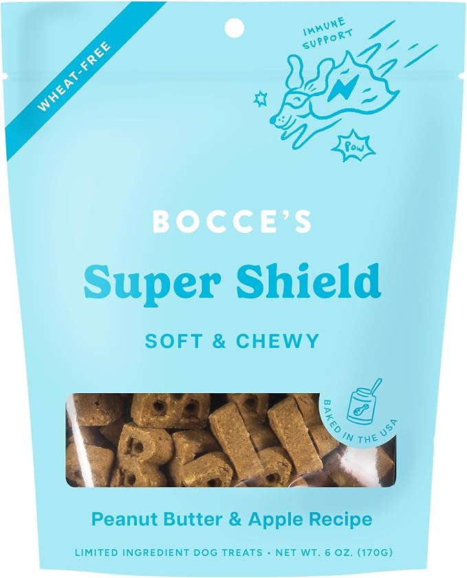 Bocce's Bakery Super Shield Soft & Chewy Dog Treats, PB & Apple (6 oz) | Oven Baked, Wheat-Free Everyday Dog Treat Cookies - Made with Real, Limited Ingredients and Baked in The USA