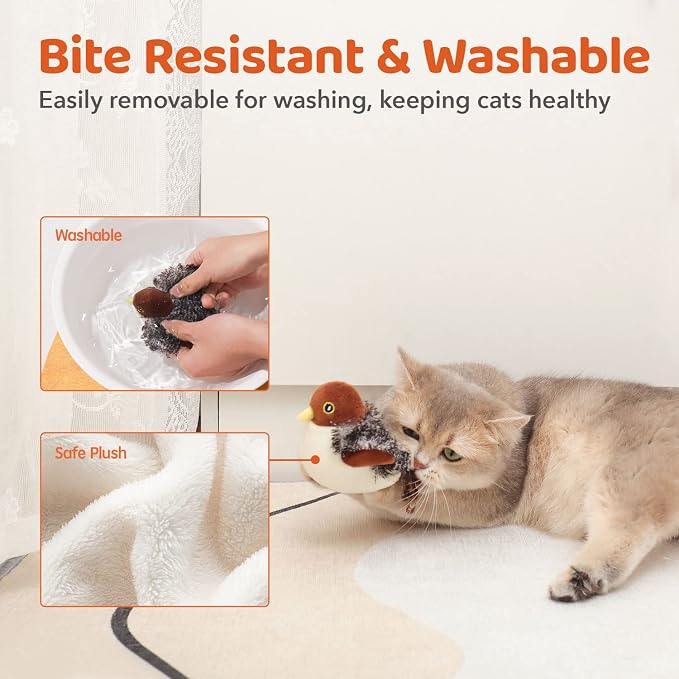 Potaroma Cat Toys Rechargeable Flapping Bird Sparrow, Lifelike Chirp Tweet, Touch Activated Kitten Toy Interactive Cat Exercise Toys for All Breeds Cat Kicker Catnip Toys 4.0 Inches | Touch Activated, Interactive Kitten Exercise for All Breeds with Cat...