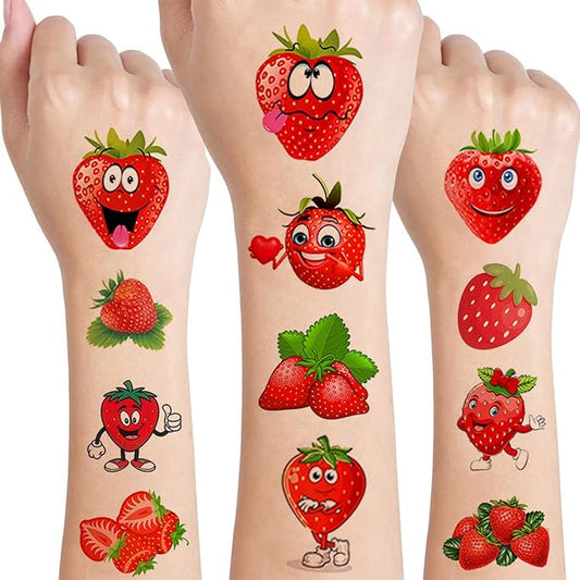 12 Sheets Strawberry Temporary Tattoos for Kids, Berry First Birthday Party Supplies Decorations Cute Fake Tattoos Strawberry Party Favors for Boys Girls Strawberry Theme Gifts Goodie Bags Stuffers
