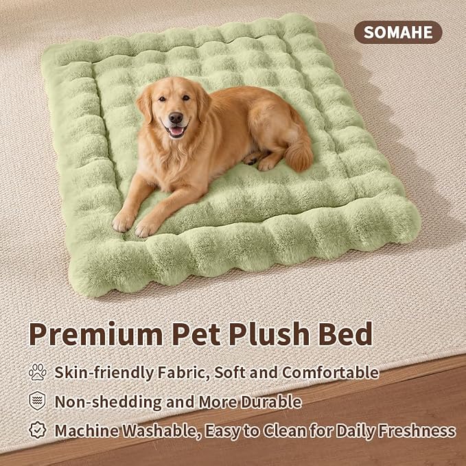 SOMAHE Plush Dog Bed Mat, Machine Washable, Large 35x27 Fruit Green | Machine Washable + Non-Slip Paw Bottom: plush dog mat stays fluffy and helps reduce sliding on indoor floors.