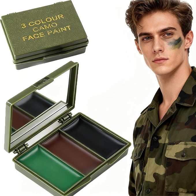 Tri-Color Character Makeup Palette Halloween, Special Effects and Theater Cream FX Palette Face Paint Face Paint Kit, Camouflage