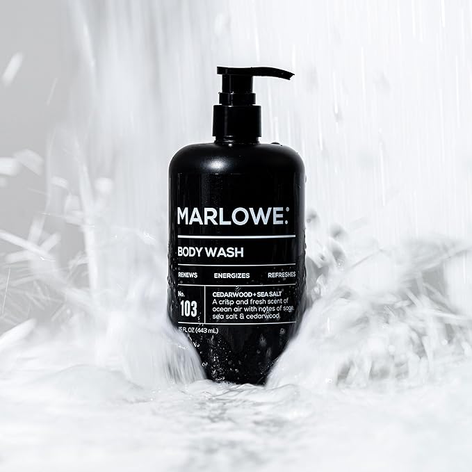 MARLOWE. No. 103 Body Wash 15 oz Pump, Cedarwood + Sea Salt, Energizing & Refreshing Shower Gel, Willow Bark & Green Tea Extracts, Cleanses, Moisturizes, Smooths & Nourishes, Fresh & Zesty Scent