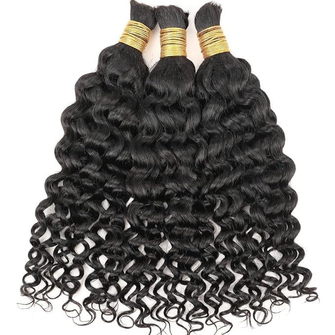 Human Braiding Hair Water Wave Human Hair Bulk for Boho Braids Brazilian Virgin Human Hair Bulk for Braiding no Weft Deep Curly Wet and Wavy Bulk 18inch(1Pack-1 Bundle-100g)