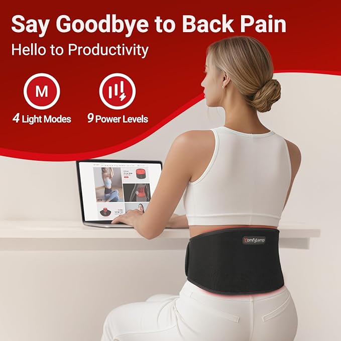 Comfytemp 5000mAh Portable Red Light Therapy Belt for Body, FSA Eligible HSA Near Infrared Light Therapy Wrap, 13W Wearable Light Wrap for Lower Back Waist Belly Joint Muscle Pain Relief, 50''x7''