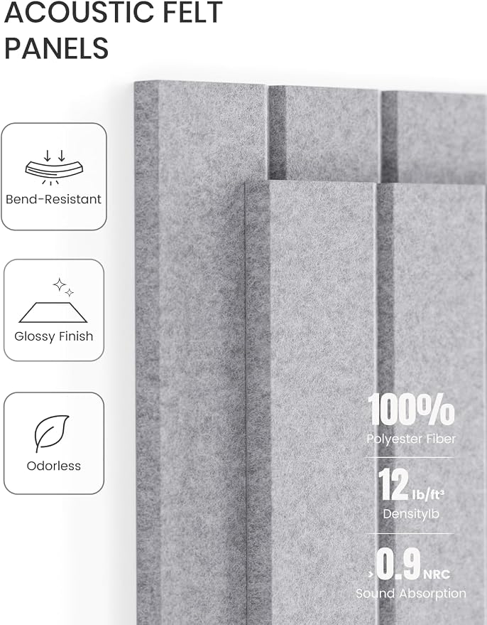 Fluxynara 48" x 36" Large Felt Bulletin Board, Soft Gray | 12 Pack Cork Board Alternative with 60 Safe Adhesive Tabs, Pin Boards for Wall Decor, Home, Office, Classroom,Dorm