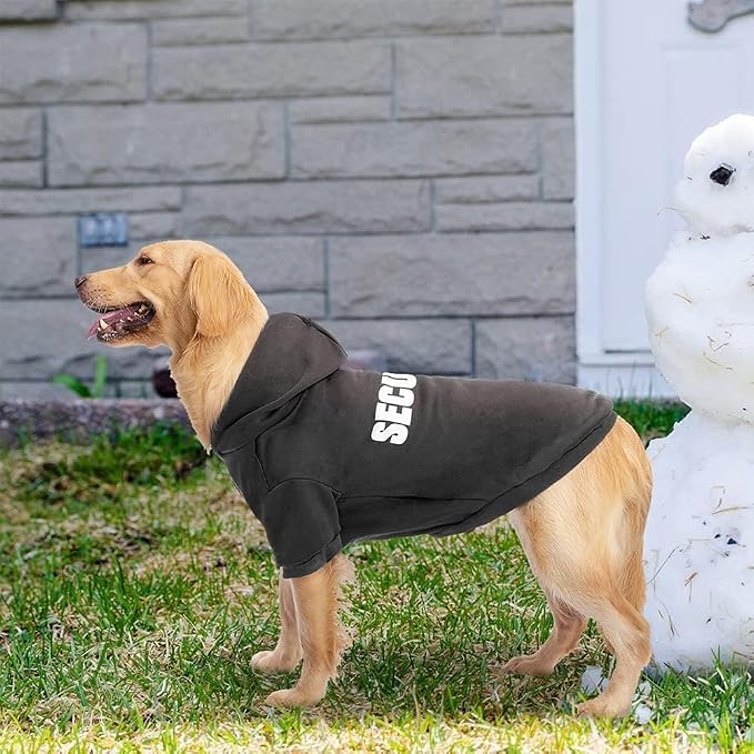 BINGPET Security Dog Hoodie, Pet Sweater Clothes with Leash Hole, Black | Warm Dog Sweatshirt for Small Medium Large Dogs, All-Season Cold Weather Comfort & Fit, Soft Winter Hooded Pullover Outfit