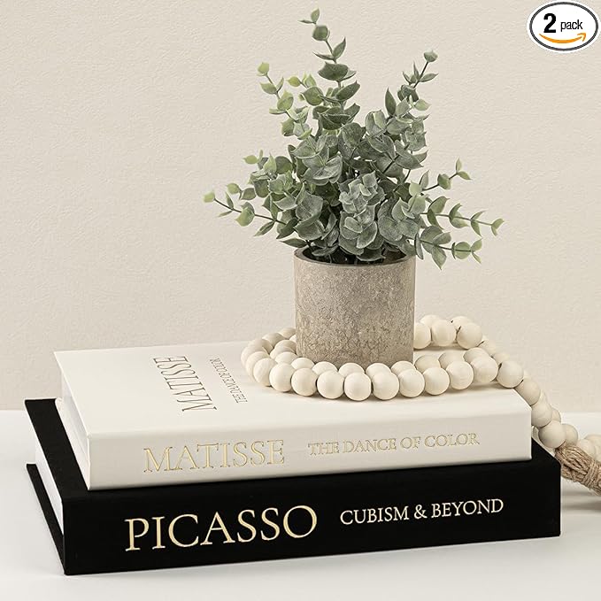 Set of 2 Linen Decorative Books with Hidden Storage – Chic Housewarming & Christmas Gift Idea, Monochrome Faux Book Box for Shelf and Coffee Table Decor (White & Black)