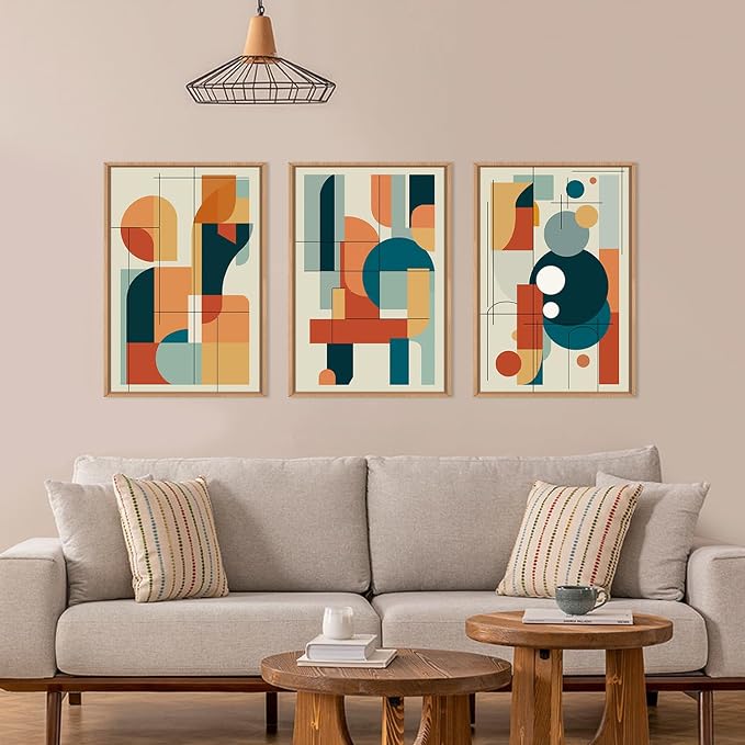 FWIEXA Mid Century Modern Wall Art Set Framed, Modern Canvas Art Wall Decor, Large Abstract Wall Painting, 3 Piece 16x24 Inches Artwork for Living Room, Bedroom, Office