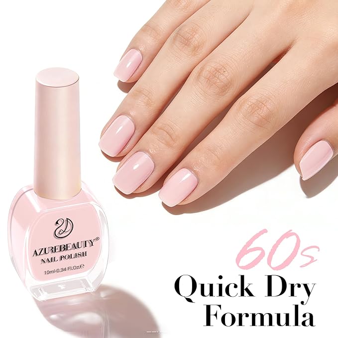 AZUREBEAUTY Pink Nail Polish Light/Pale Pink Quick Dry Natural Regular Finger Nail Polish no Gel High Shine Home Salon DIY Women Gift 0.34 oz