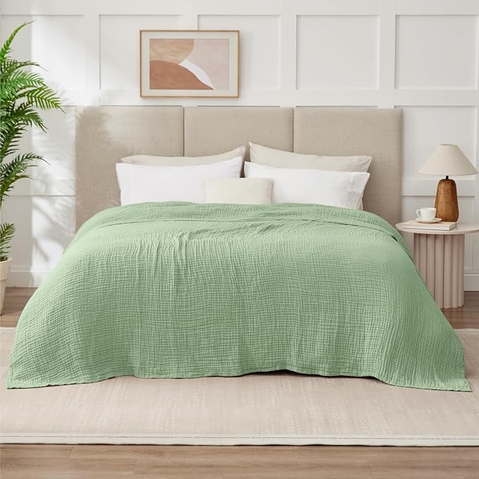 100% Cotton Muslin Blanket Twin 60" x 80", Breathable and Lightweight Cotton Twin Blankets for Couch, Soft Cooling Summer Gauze Blanket for Adults All Season, Sage Green